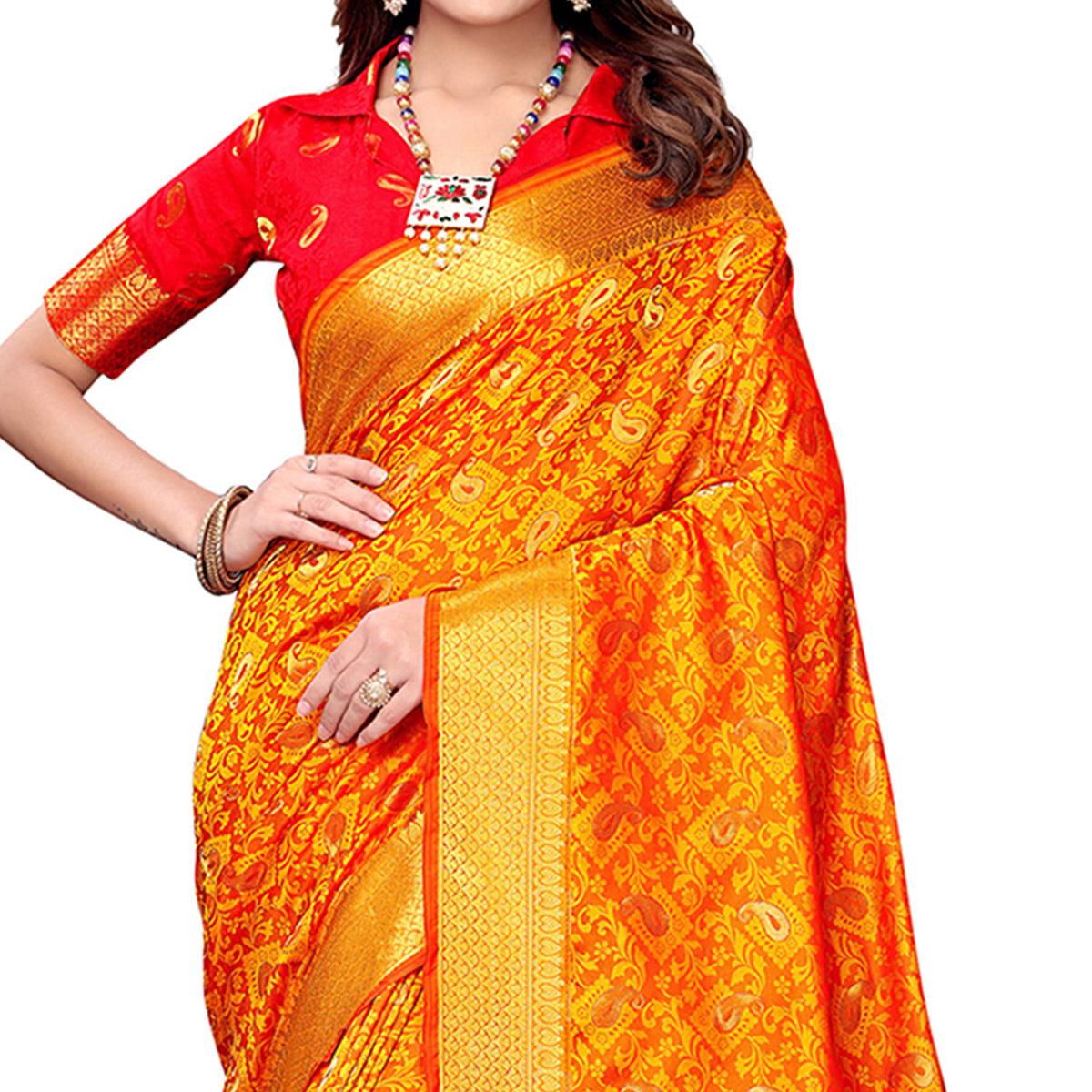 graceful-orange-colored-festive-wear-woven-silk-saree-32871