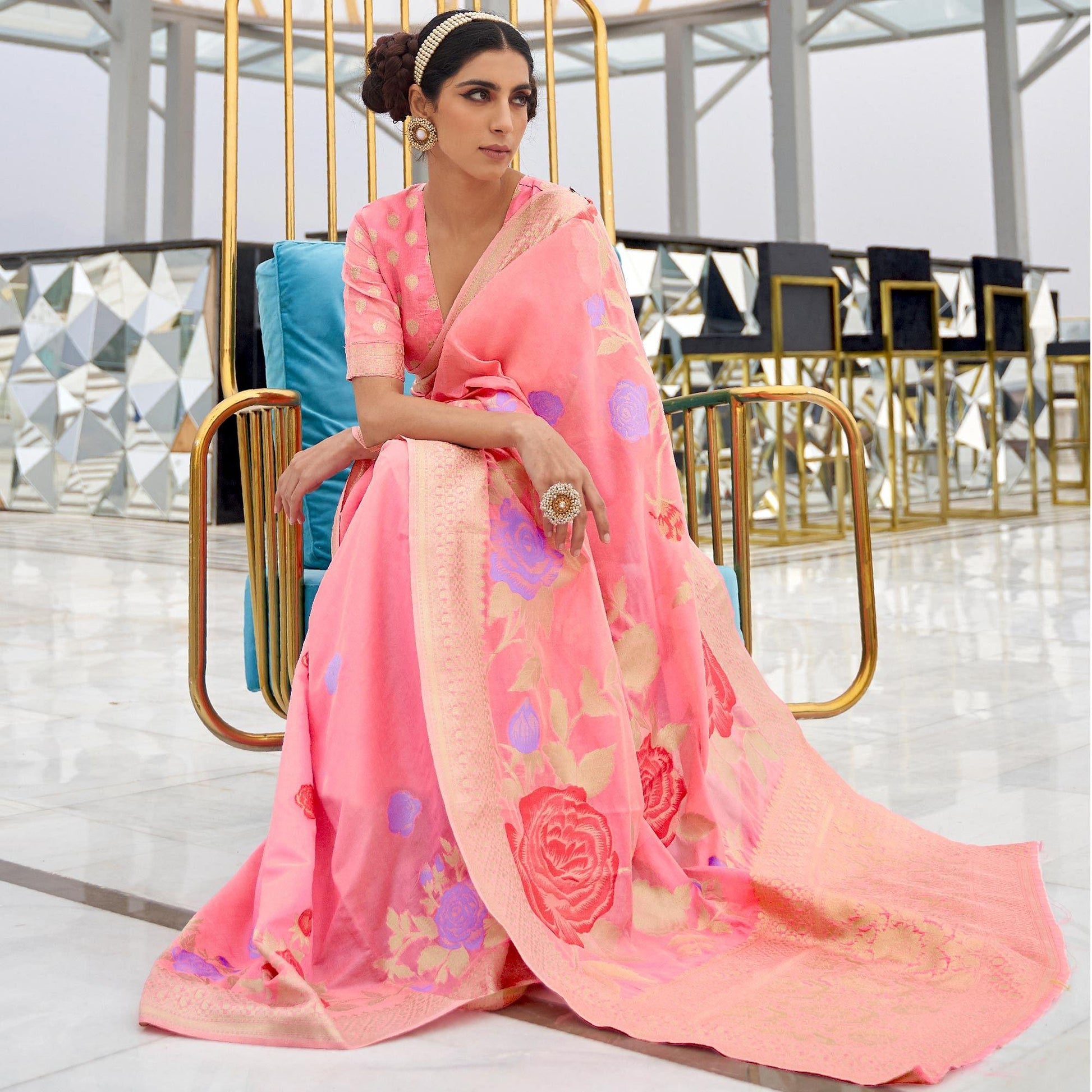 graceful-peach-colored-festive-wear-printed-dola-weaving-art-silk-saree-101611