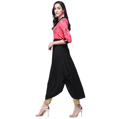 graceful-pink-black-colored-partywear-printed-rayon-kurti