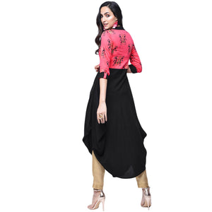 graceful-pink-black-colored-partywear-printed-rayon-kurti