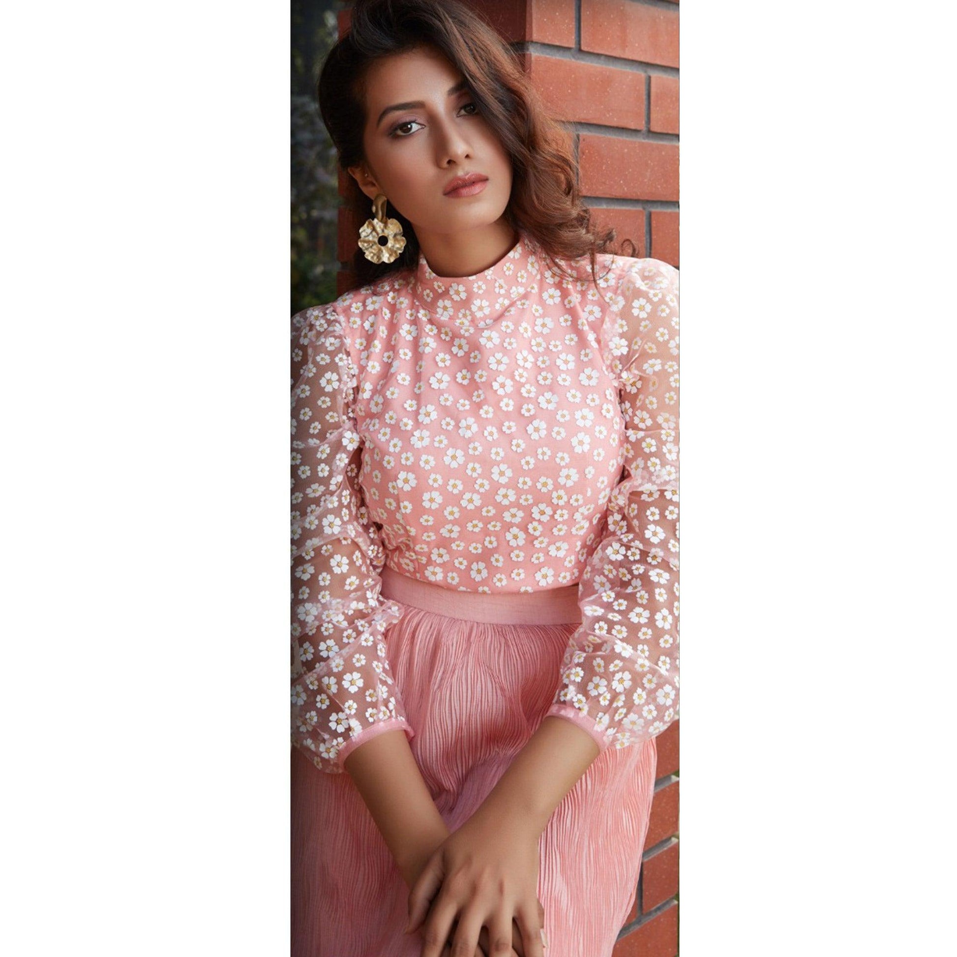 graceful-pink-colored-casual-wear-printed-western-crop-top-skirt-set-91150