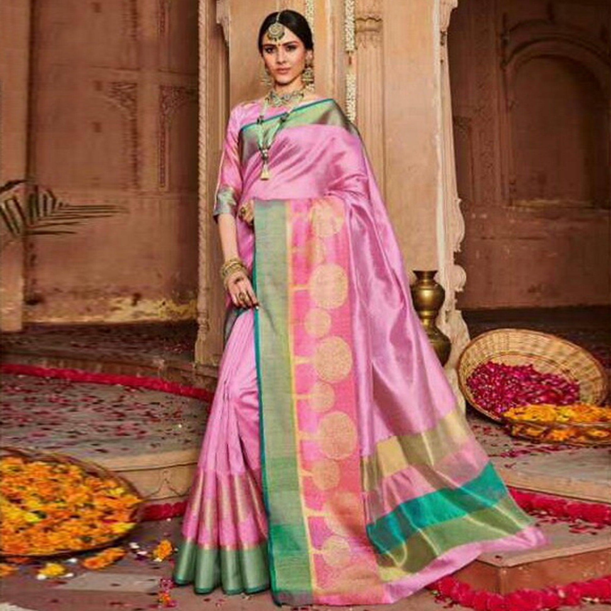 graceful-pink-colored-festive-wear-woven-art-silk-saree-97303