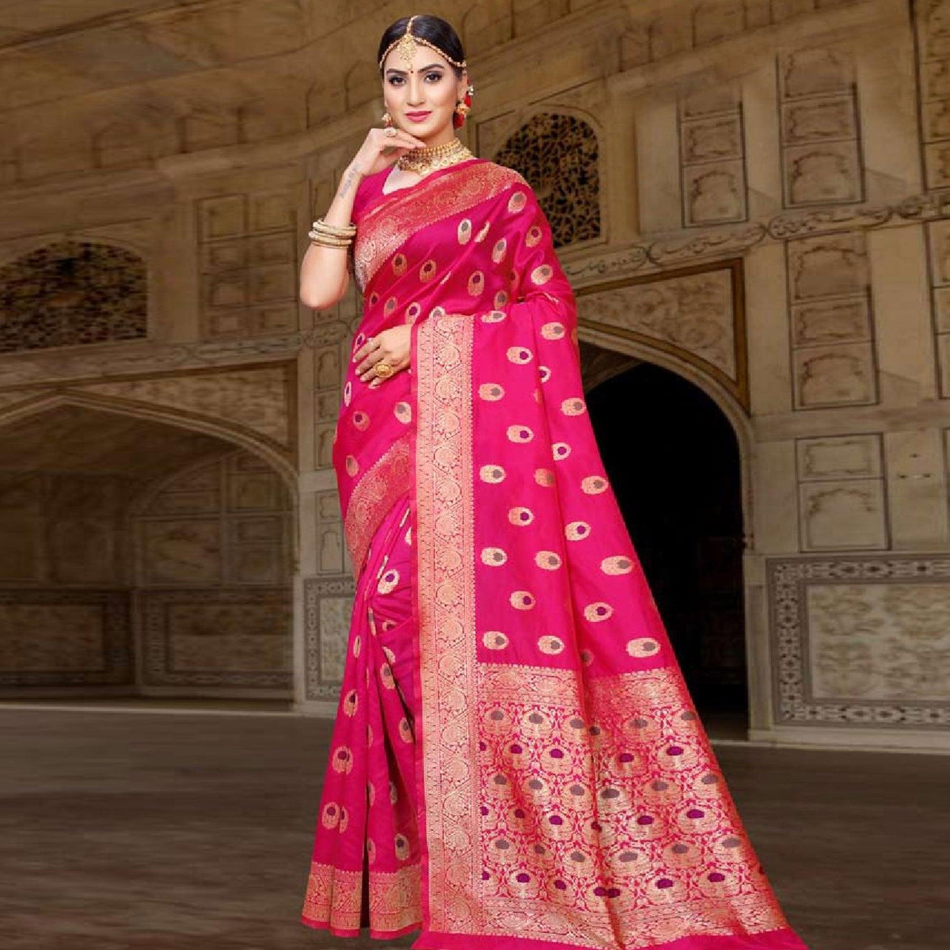graceful-pink-colored-festive-wear-woven-art-silk-saree-84400