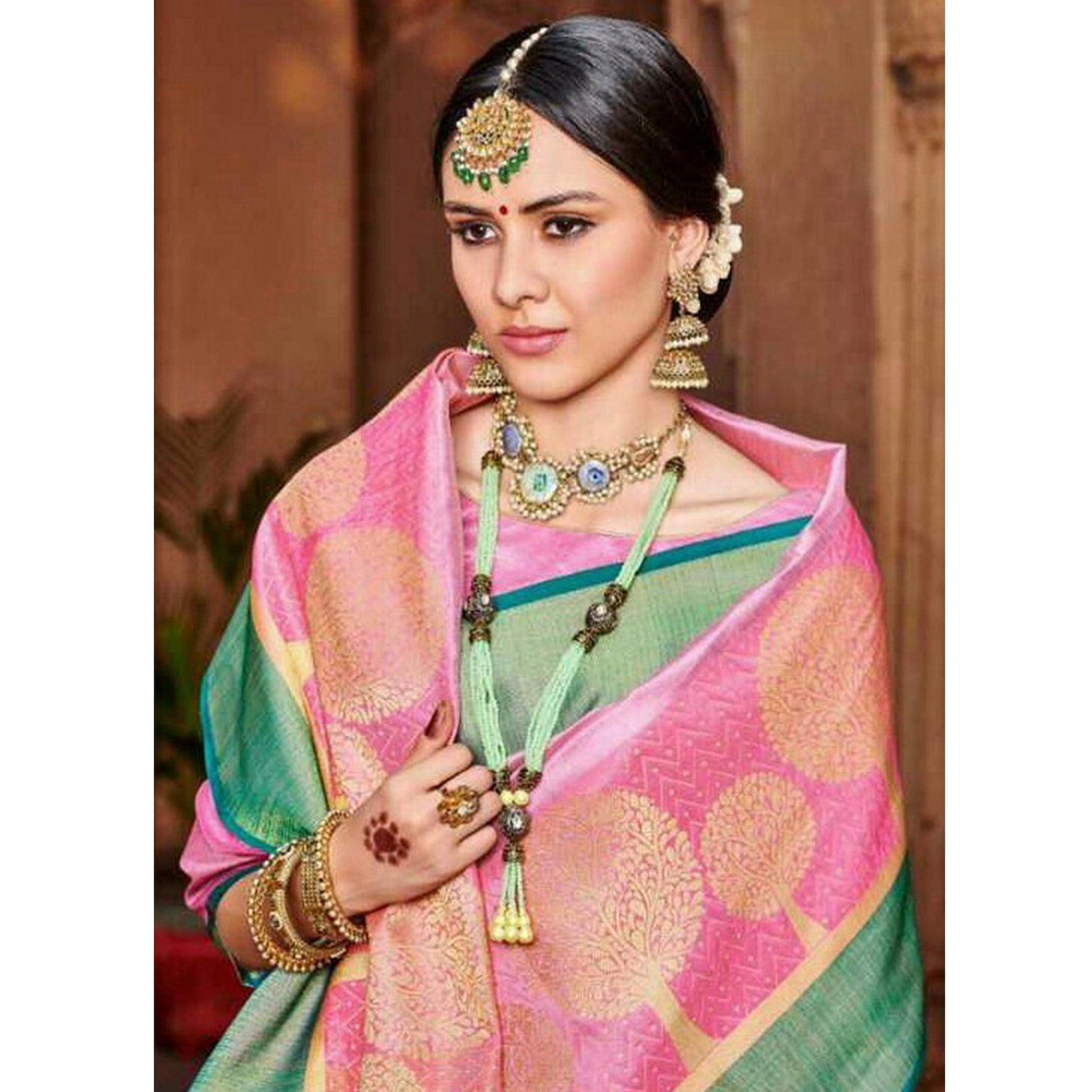 graceful-pink-colored-festive-wear-woven-art-silk-saree-97303