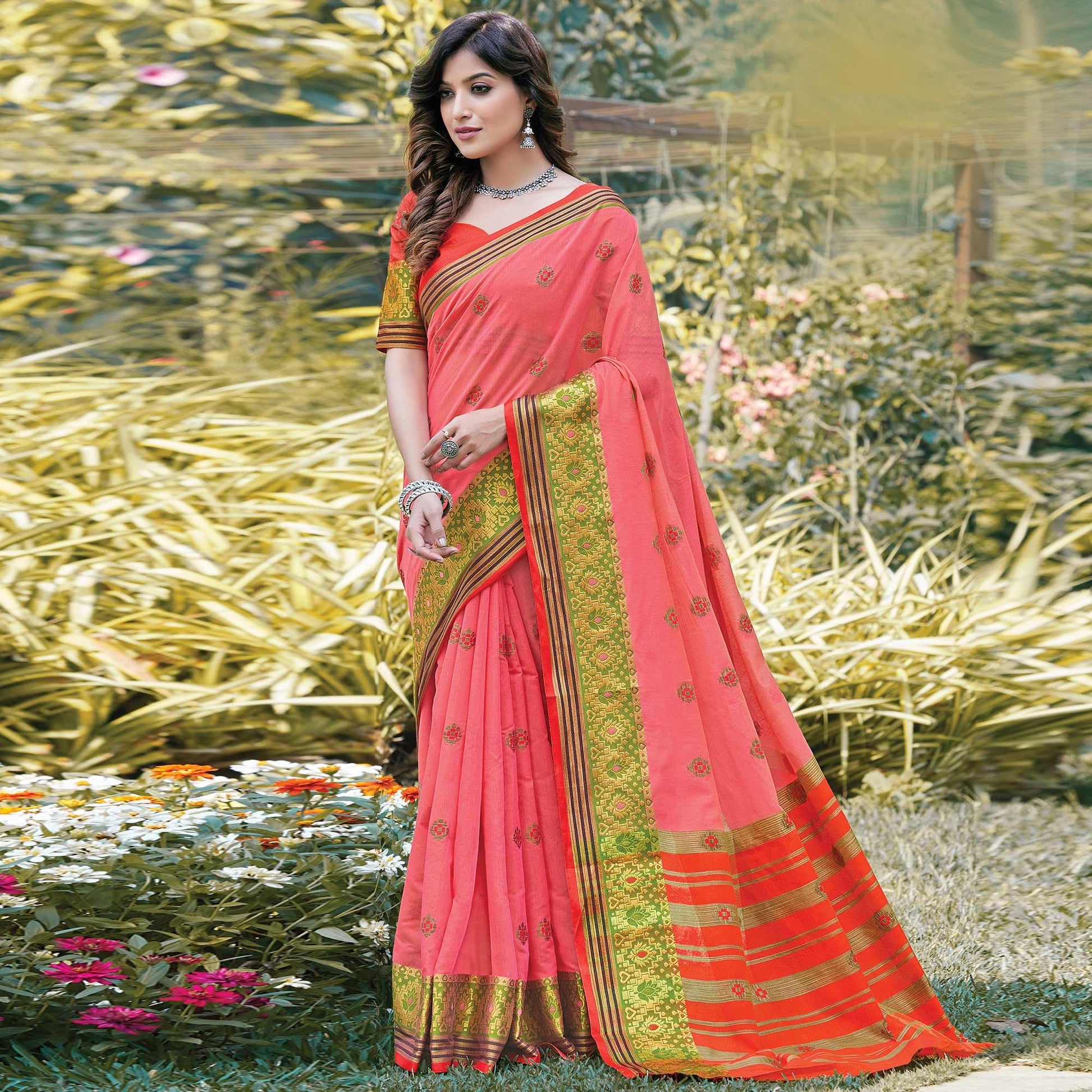 graceful-pink-colored-festive-wear-woven-cotton-saree-85853