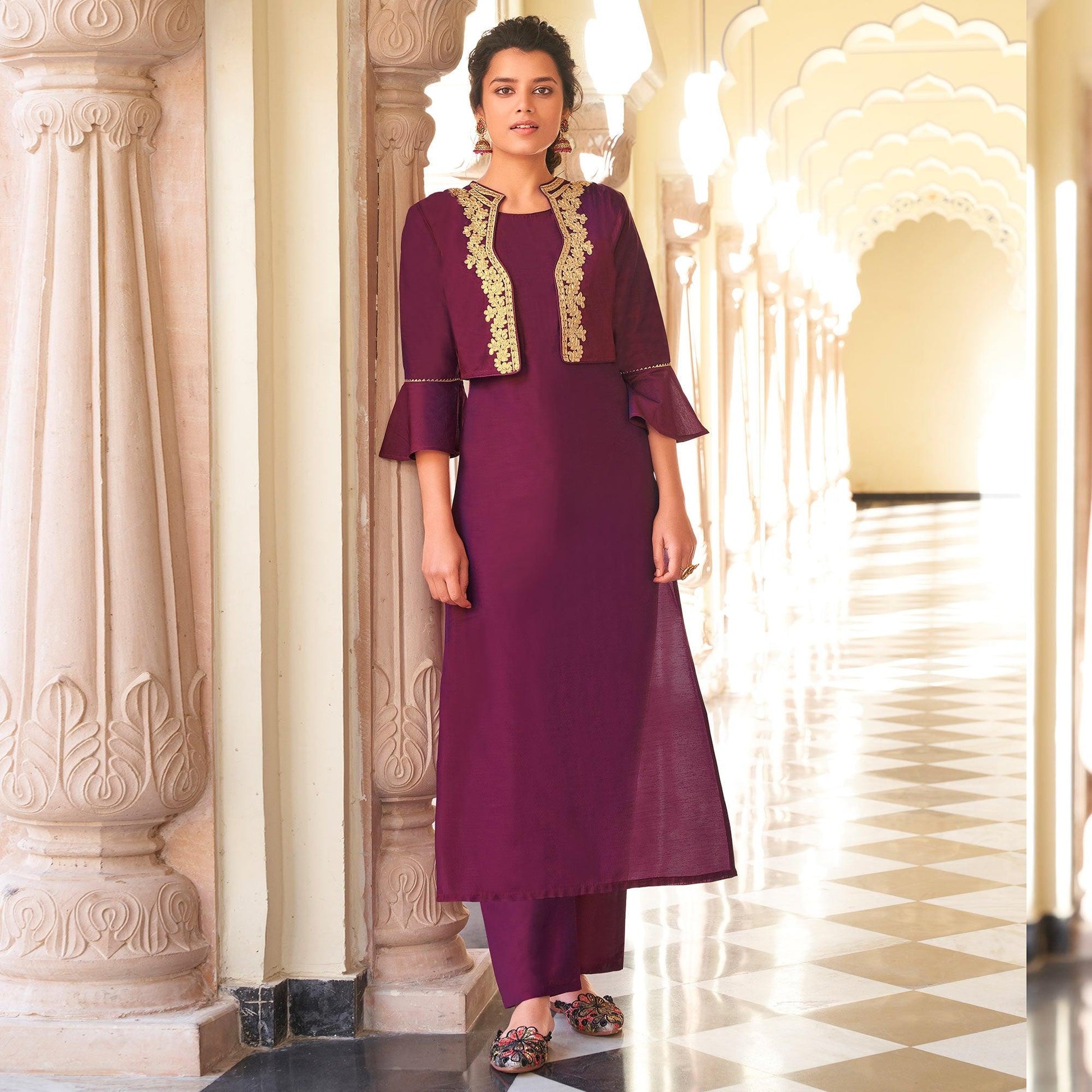 graceful-purple-colored-partywear-embroidered-pure-viscose-santoori-kurti-palazzo-set-105537