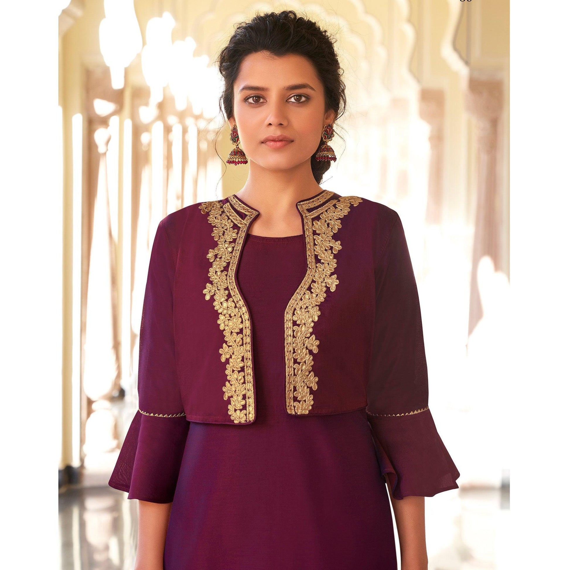 graceful-purple-colored-partywear-embroidered-pure-viscose-santoori-kurti-palazzo-set-105537