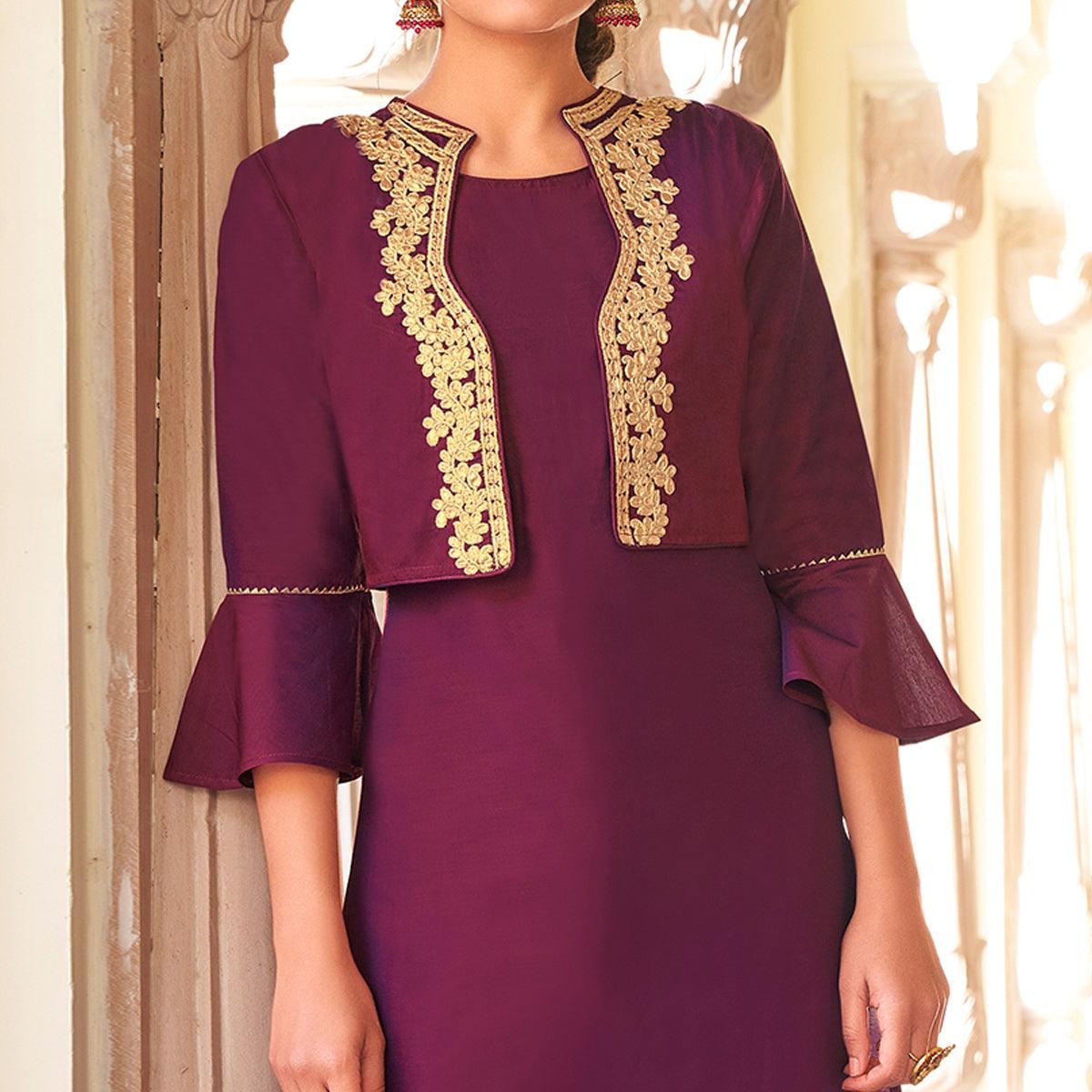 graceful-purple-colored-partywear-embroidered-pure-viscose-santoori-kurti-palazzo-set-105537