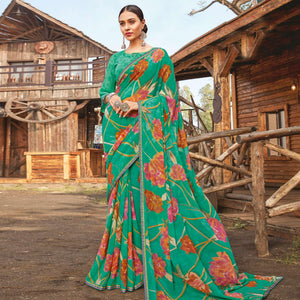 graceful-rama-green-coloured-partywear-pure-georgette-floral-printed-saree-with-fancy-lace-border-94716