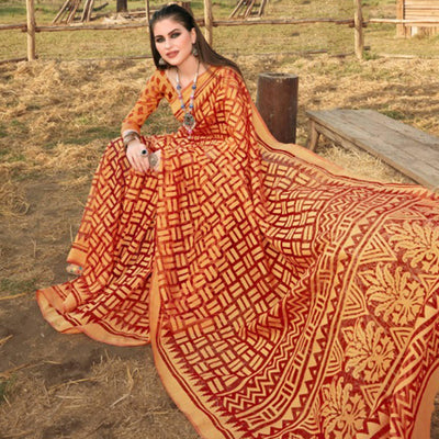graceful-red-orange-colored-casual-wear-printed-brasso-saree-47061