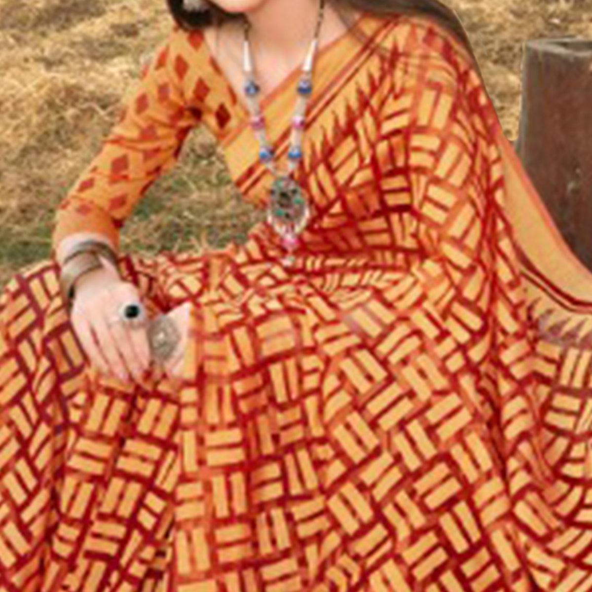 graceful-red-orange-colored-casual-wear-printed-brasso-saree-47061