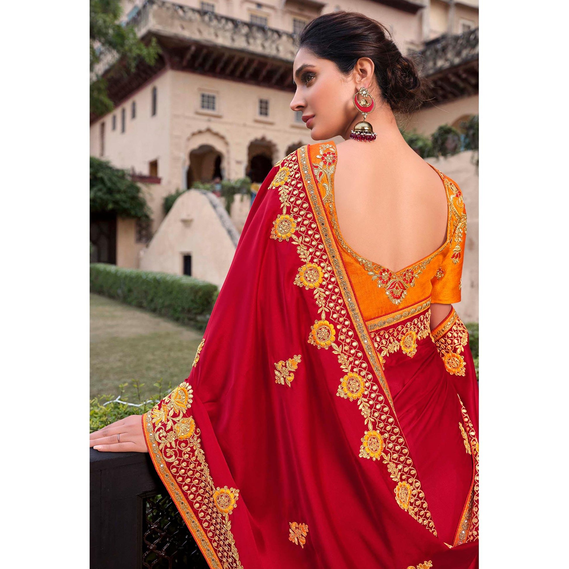 graceful-red-colored-partywear-embroidered-satin-gerogette-saree-74835