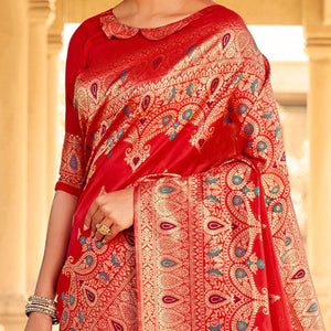 graceful-red-coloured-designer-partywear-weaving-silk-saree-96010