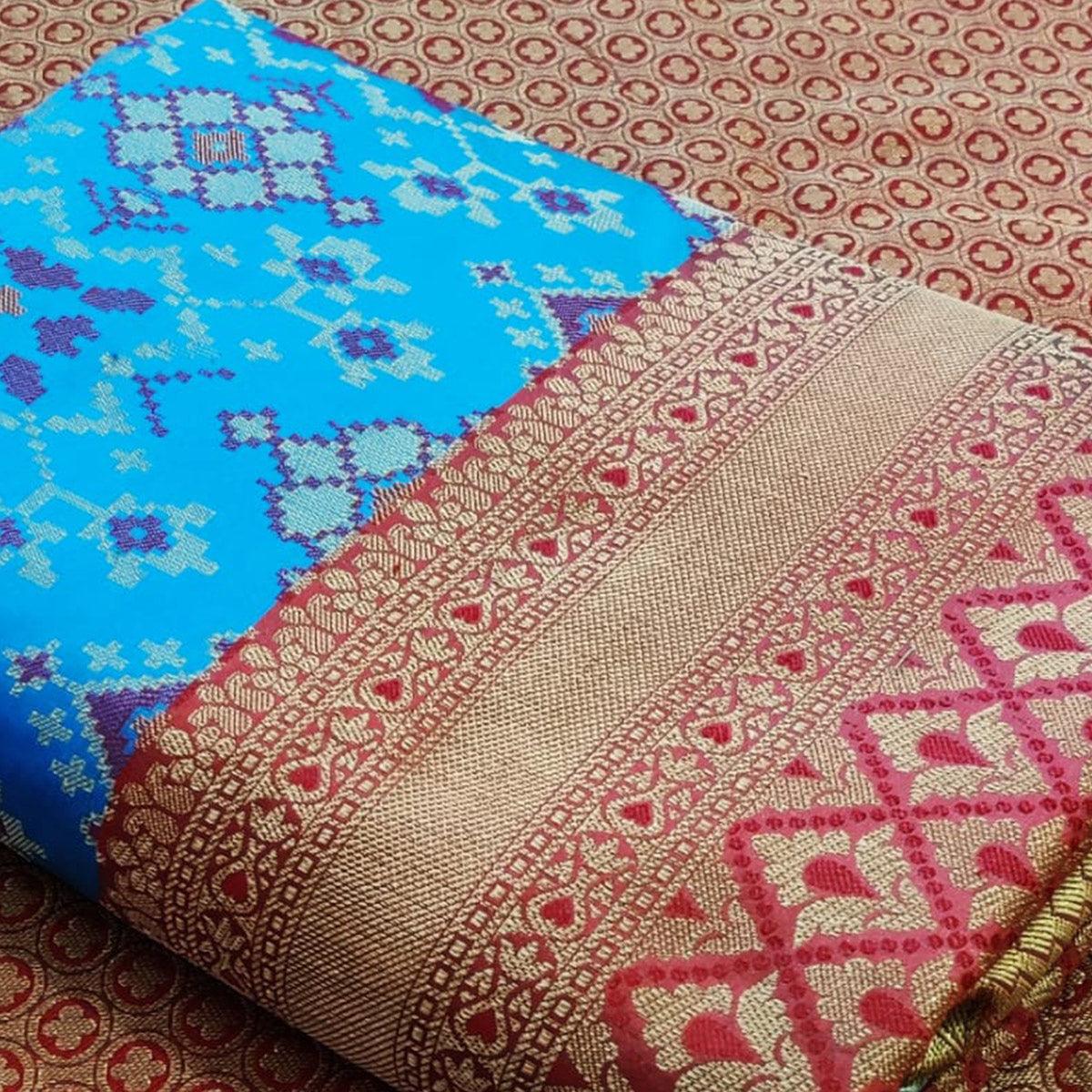 graceful-sky-blue-colored-festive-wear-woven-patola-silk-saree-97751