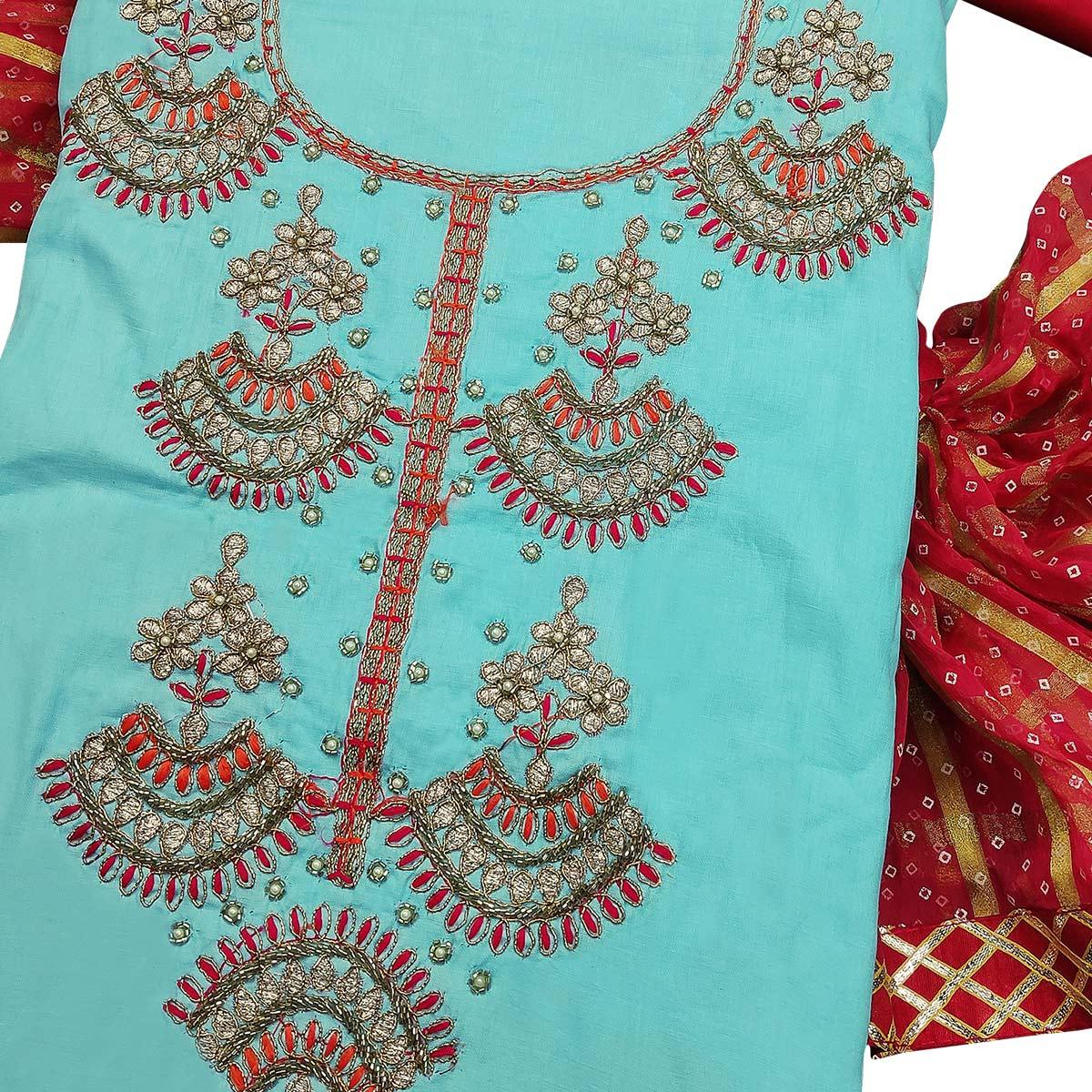 graceful-sky-blue-colored-partywear-embroidered-cotton-dress-material