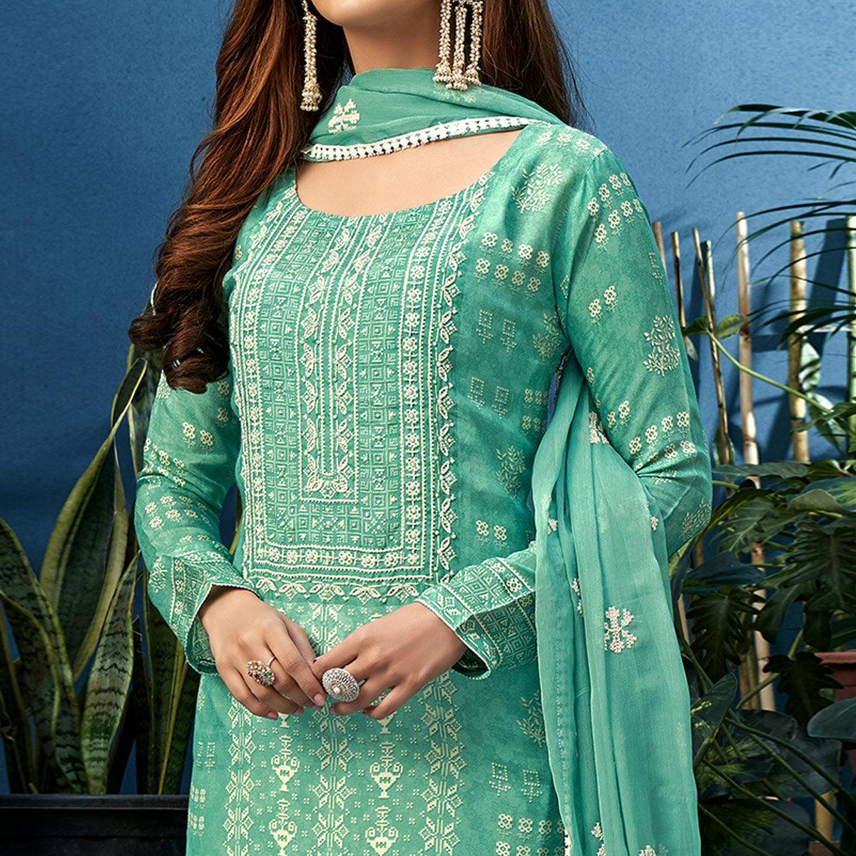 graceful-turquoise-blue-colored-partywear-digital-printed-pure-muslin-palazzo-suit-100104