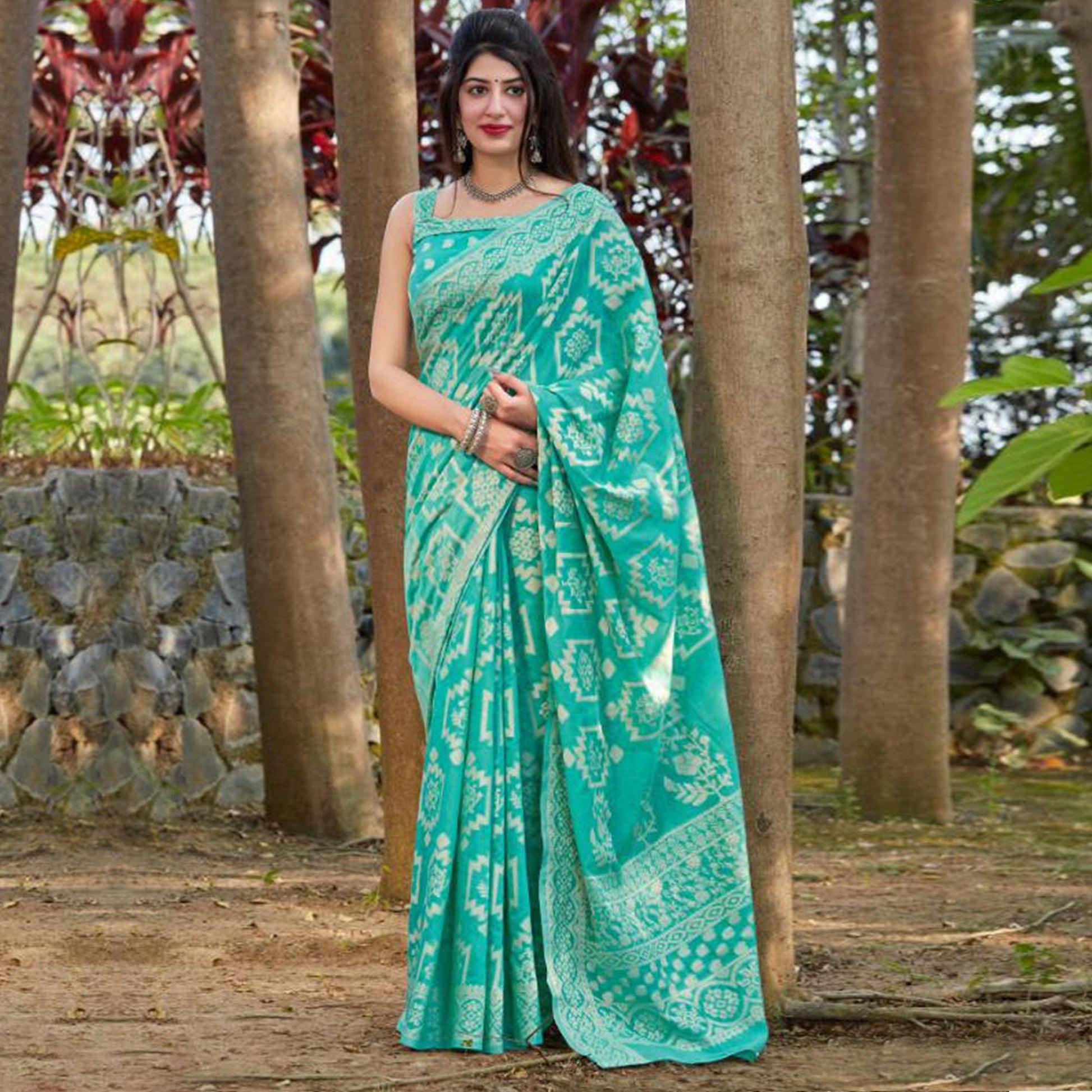 graceful-turquooise-coloured-casual-wear-printed-lakhnavi-cotton-silk-92458