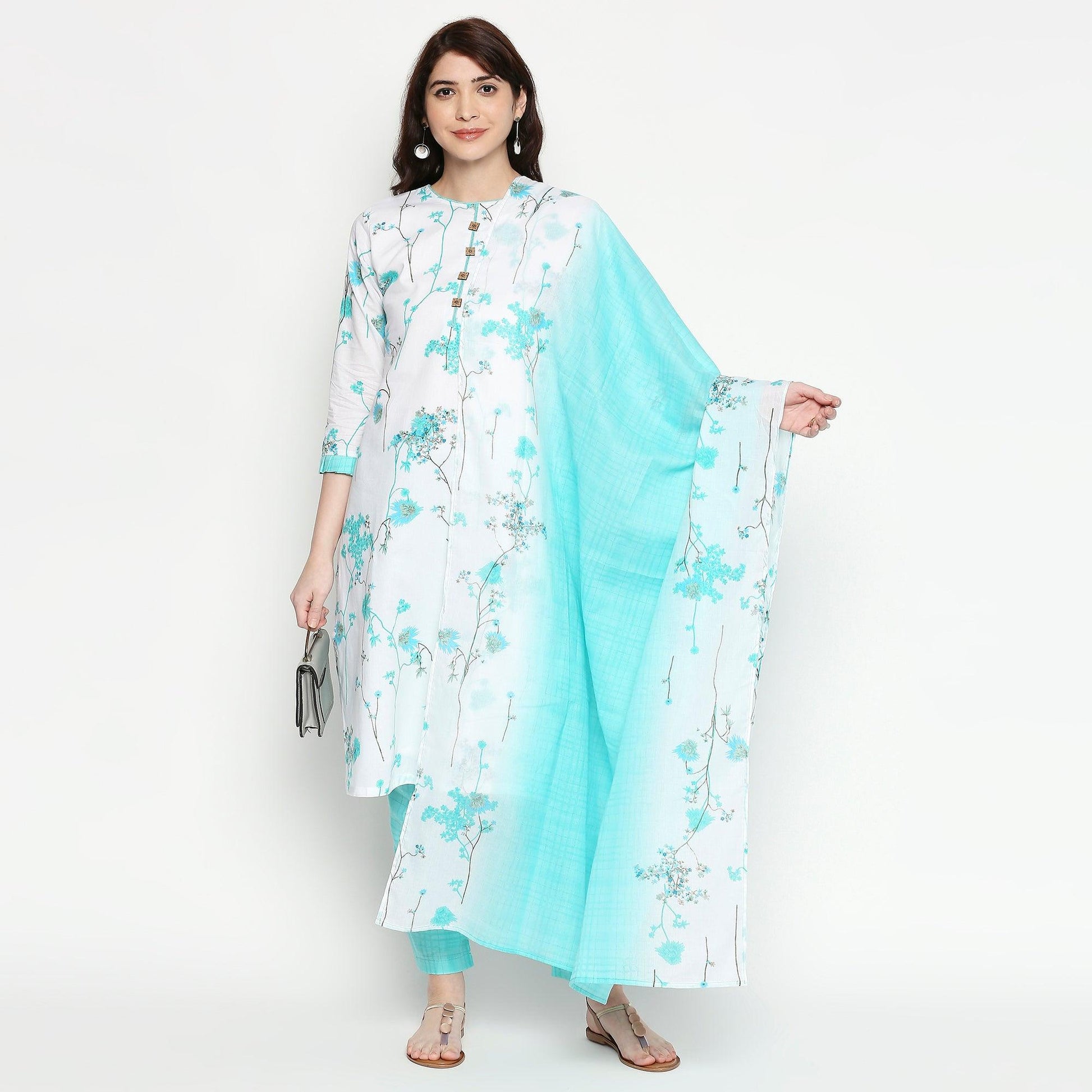graceful-white-blue-colored-casual-wear-floral-printed-cotton-kurti-pant-set-with-dupatta-59277