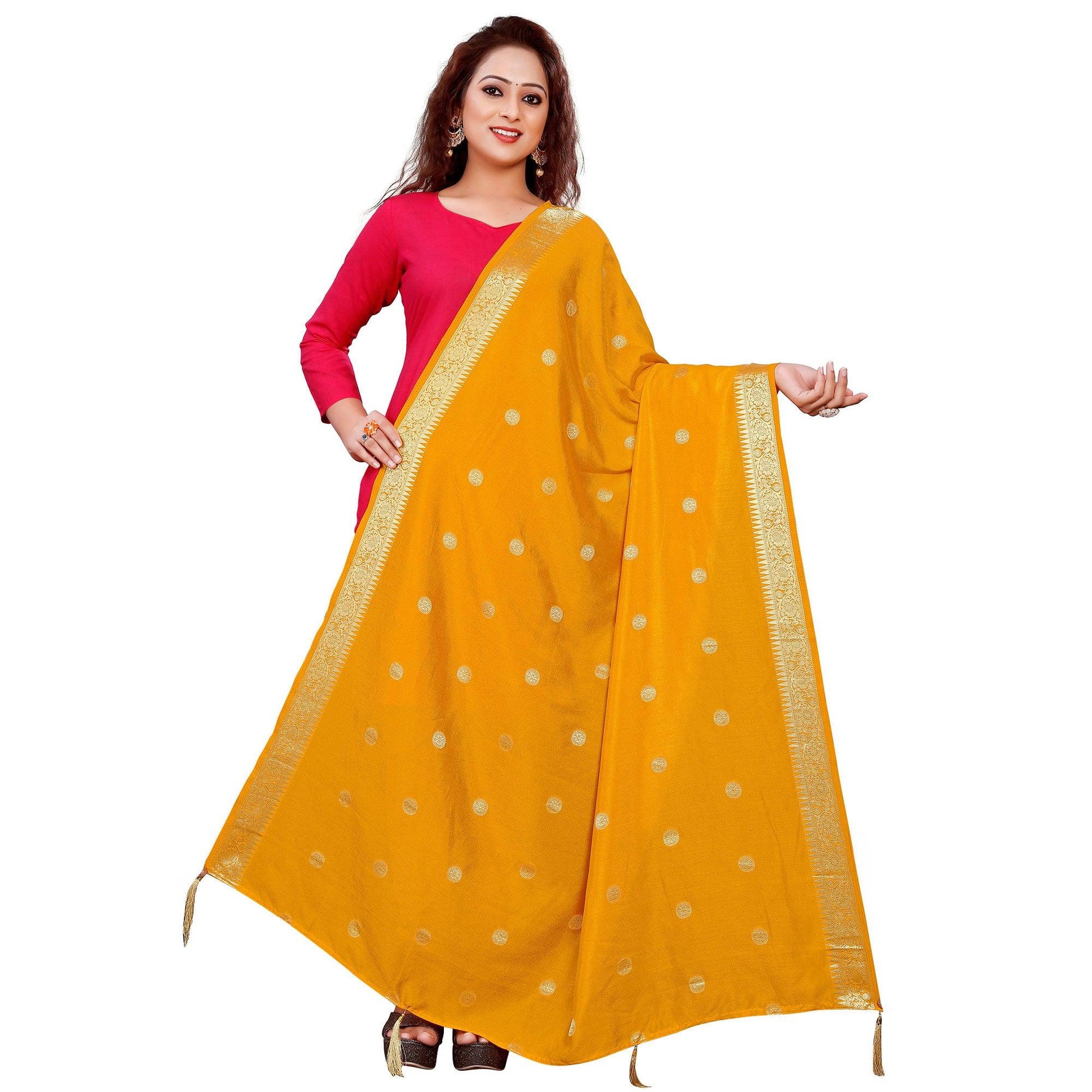graceful-yellow-colored-festive-wear-woven-art-silk-viscose-dupatta-with-tassels-46885