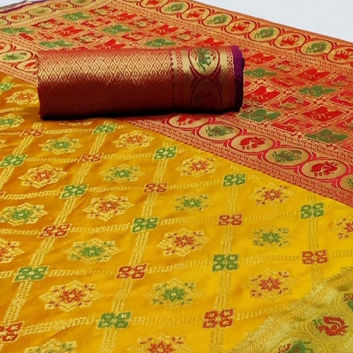 graceful-yellow-colored-festive-wear-woven-silk-saree-96782