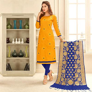 graceful-yellow-colored-partywear-embroidered-cotton-suit-with-pure-banarasi-silk-dupatta