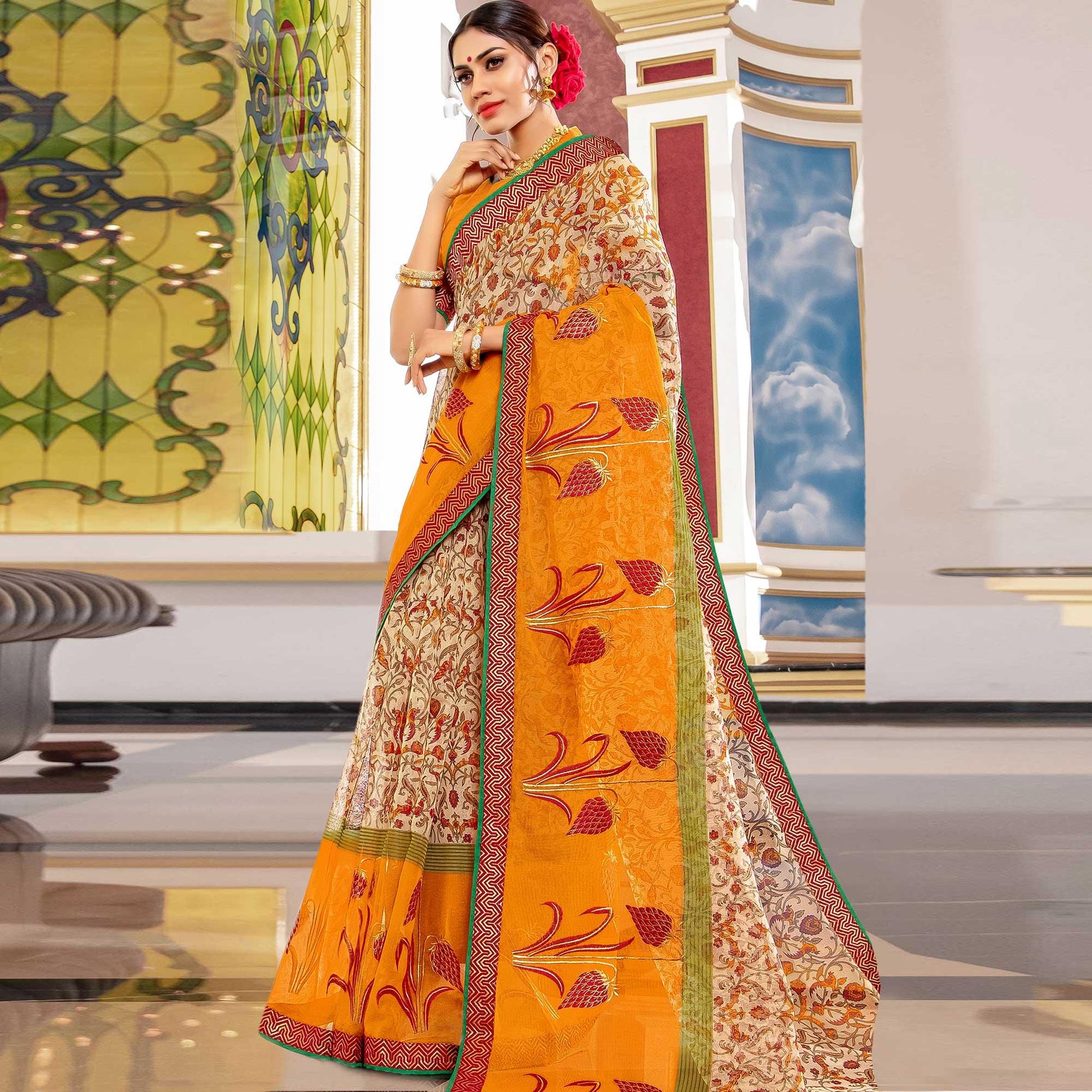 graceful-yellow-colored-partywear-embroidered-kota-silk-saree-76530