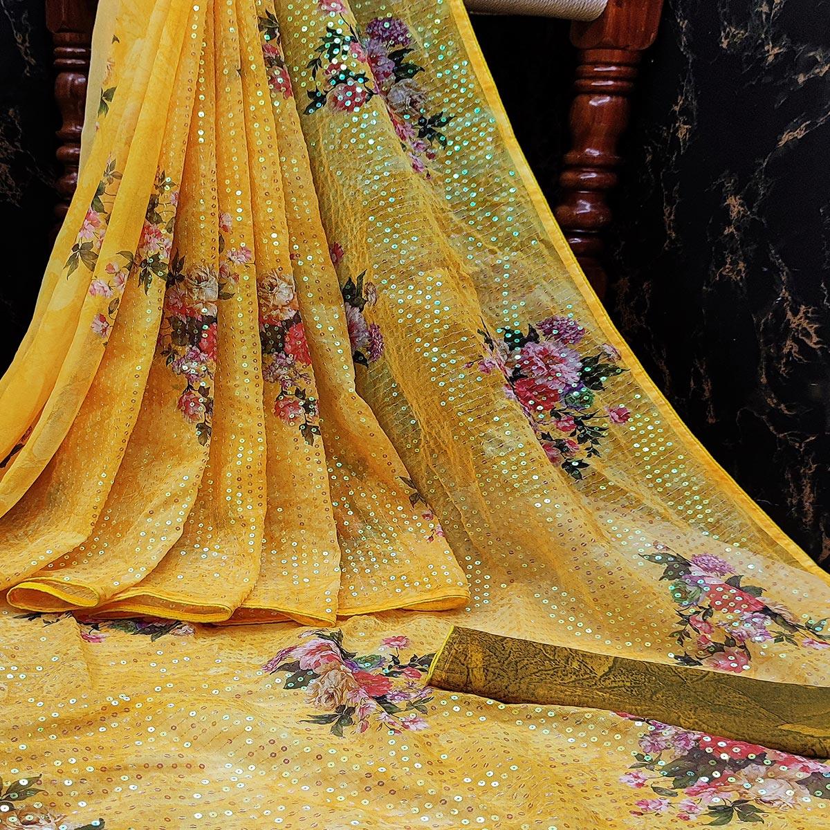 graceful-yellow-colored-partywear-printed-and-sequins-embroidered-georgette-saree-105213