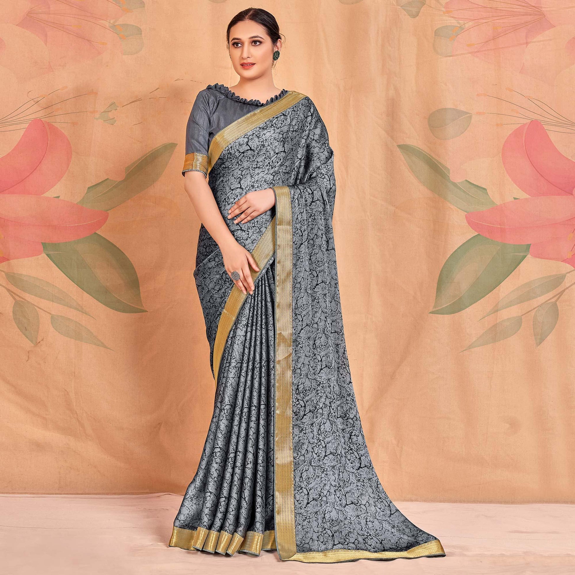 gray-casual-wear-printed-chiffon-saree-with-banarasi-lace-138856