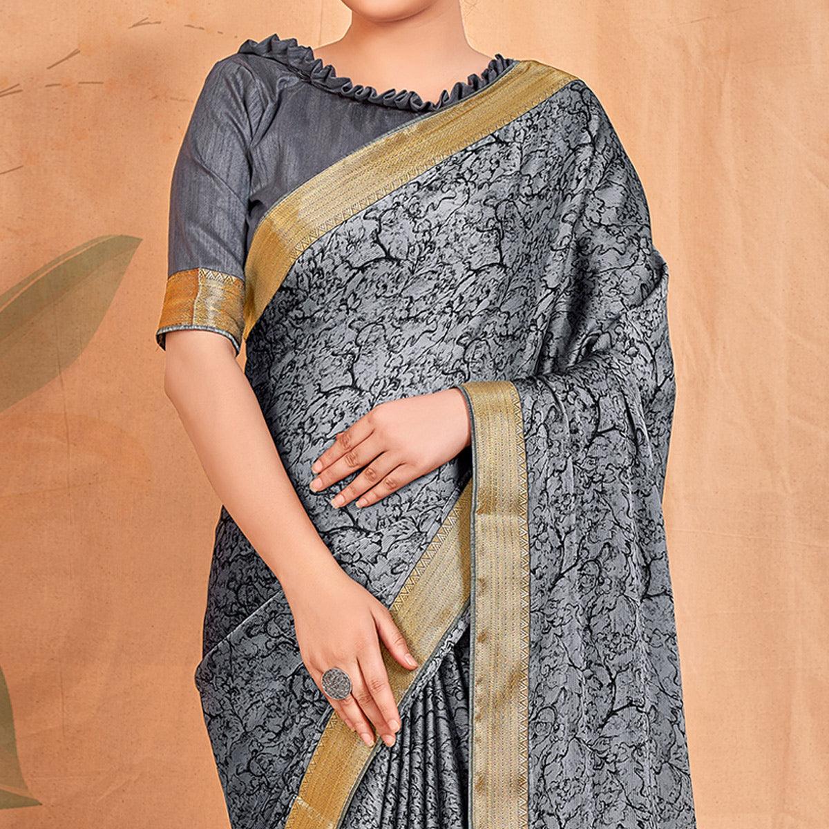 gray-casual-wear-printed-chiffon-saree-with-banarasi-lace-138856