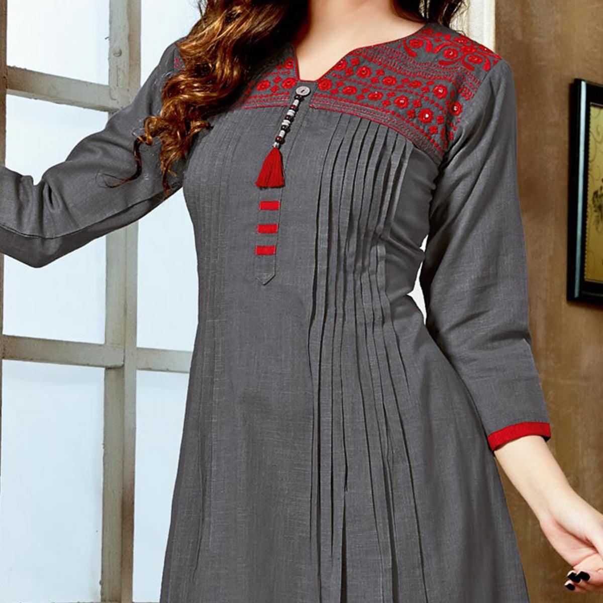 stunning-gray-colored-designer-partywear-embroidered-cotton-kurti-42952