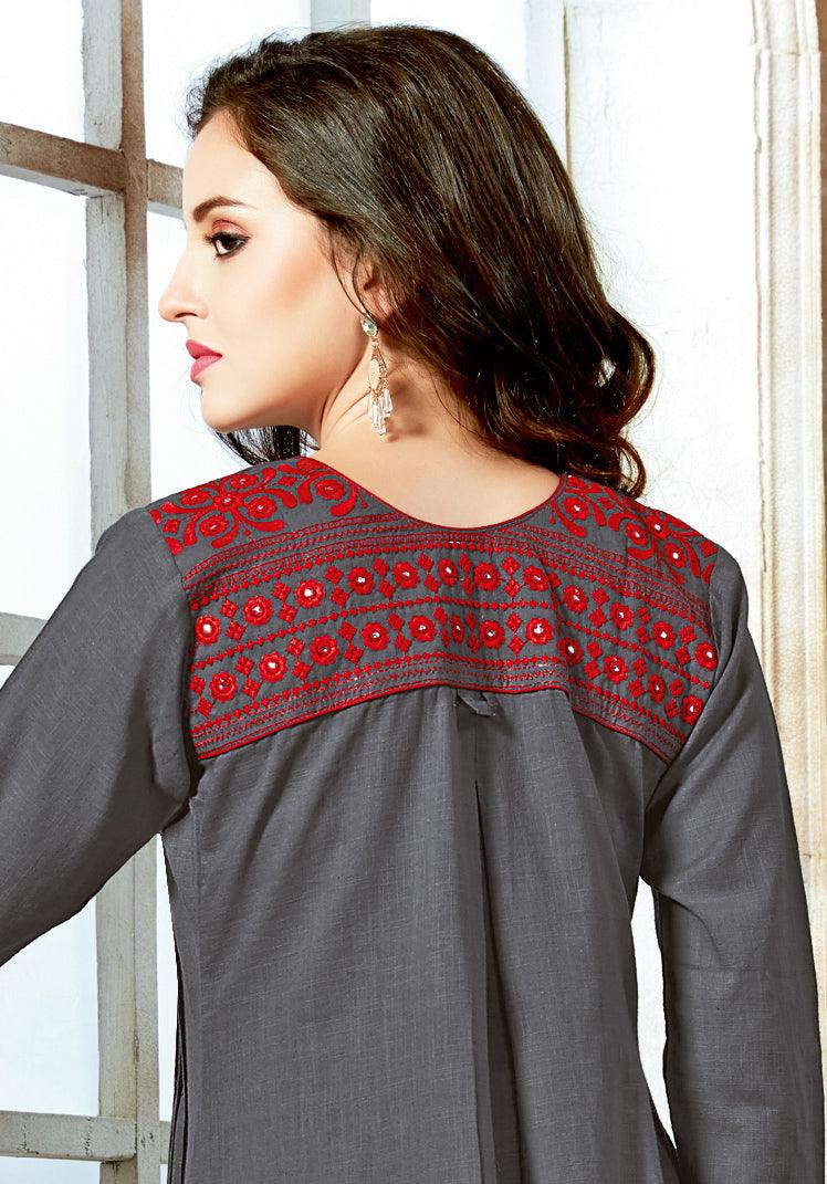 stunning-gray-colored-designer-partywear-embroidered-cotton-kurti-42952