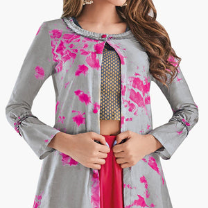 flirty-gray-hot-pink-colored-partywear-printed-art-silk-lehenga-with-koti