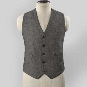 Gray Herringbone Flecks Donegal Tweed Waist Coat