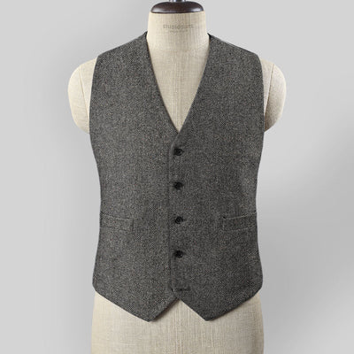 Gray Herringbone Flecks Donegal Tweed Waist Coat