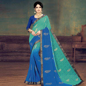 green-and-blue-casual-wear-printed-half-half-georgette-designer-saree-141390