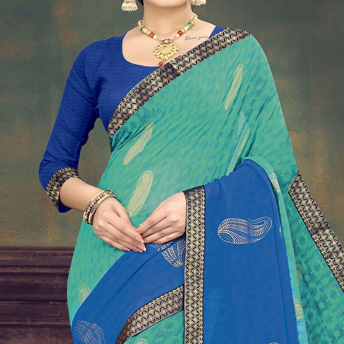 green-and-blue-casual-wear-printed-half-half-georgette-designer-saree-141390