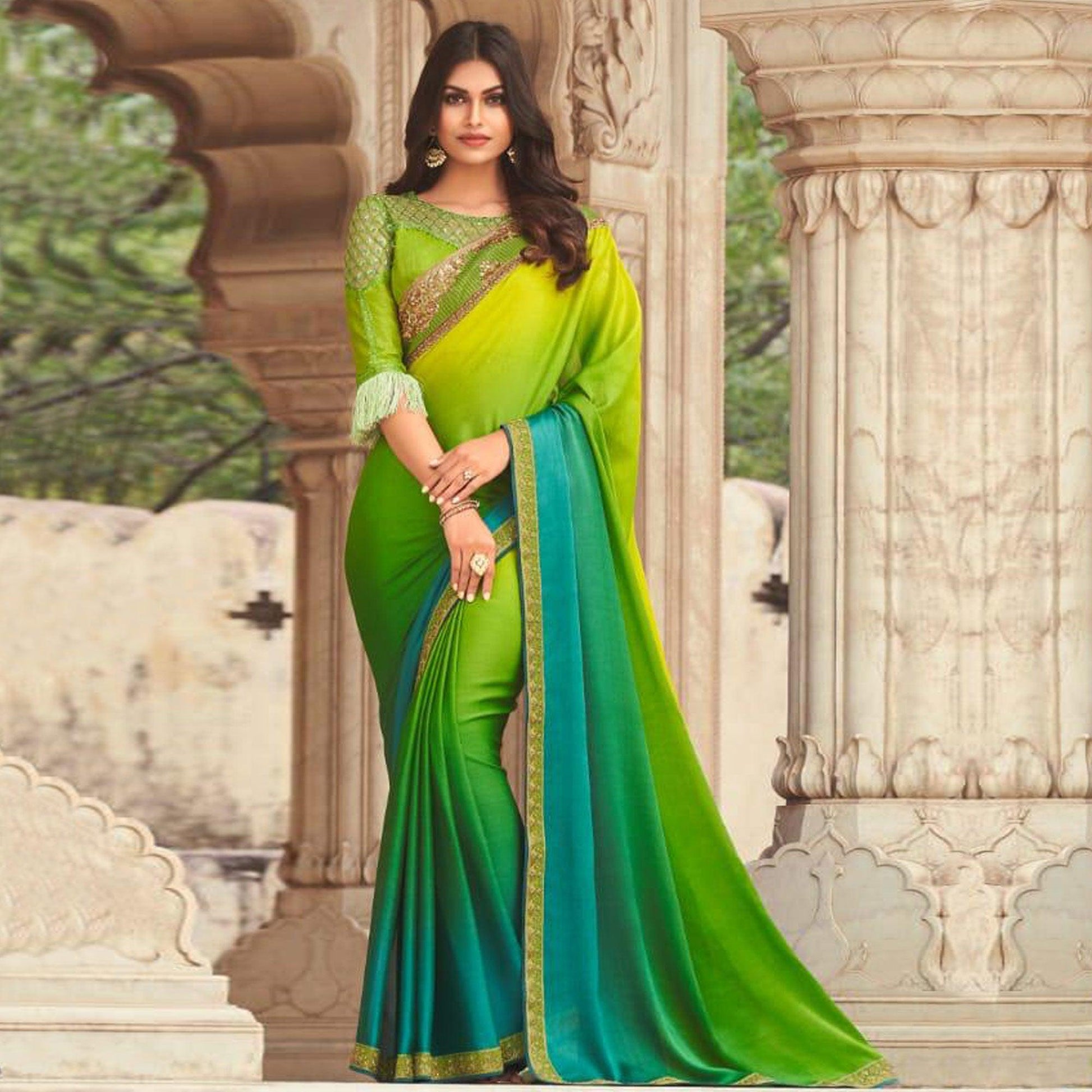 green-and-blue-floral-sequence-embroidered-art-silk-saree