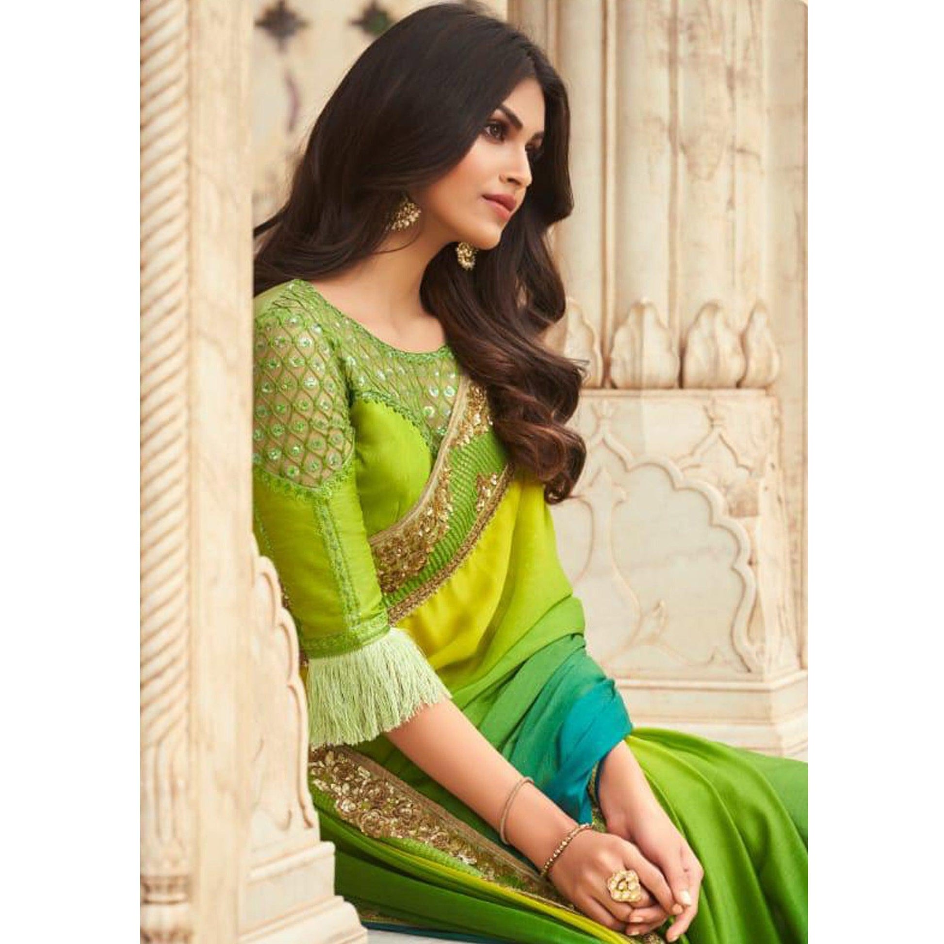 green-and-blue-floral-sequence-embroidered-art-silk-saree