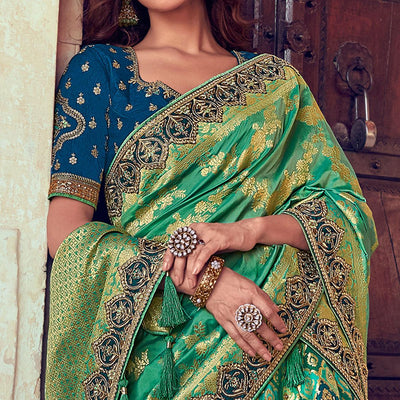 green-blue-wedding-wear-woven-embroidered-silk-lehenga-choli-126754