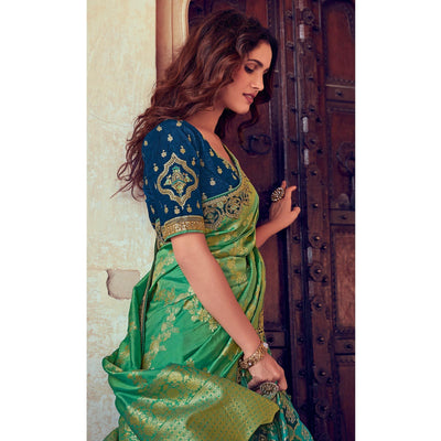 green-blue-wedding-wear-woven-embroidered-silk-lehenga-choli-126754