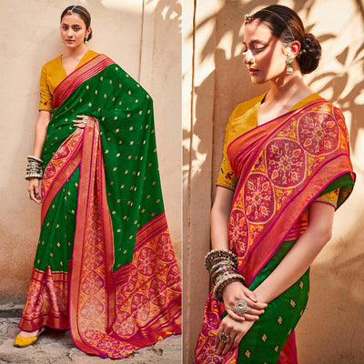 green-fuchsia-festive-wear-printed-silk-saree-139842
