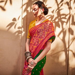green-fuchsia-festive-wear-printed-silk-saree-139842
