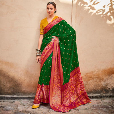 green-fuchsia-festive-wear-printed-silk-saree-139842