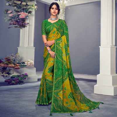 green-mustard-bandhani-printed-chiffon-saree-with-tassels