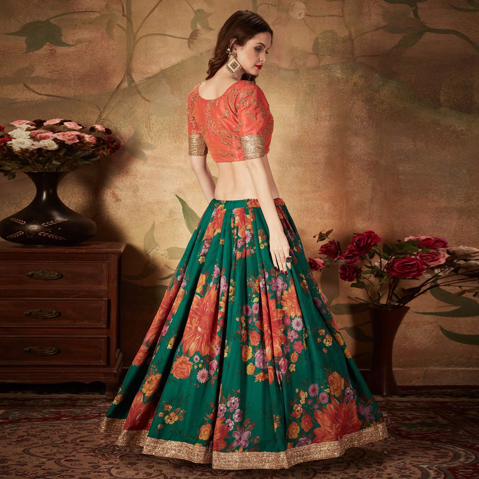 green-orange-partywear-floral-print-with-sequins-embroidery-organza-lehenga-choli-124580