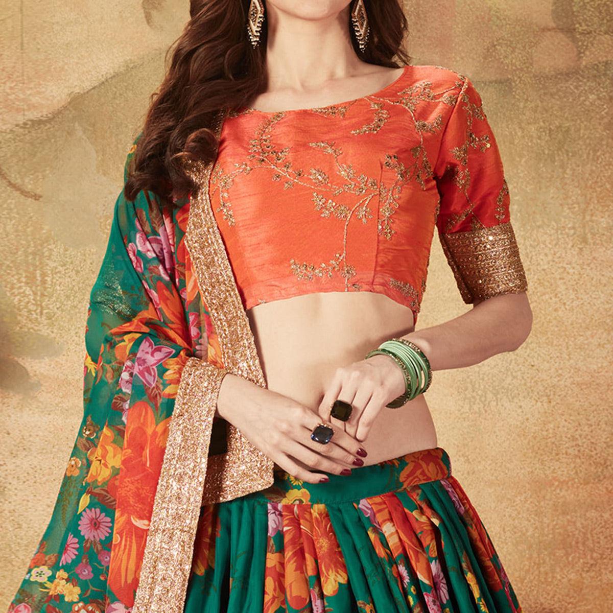 green-orange-partywear-floral-print-with-sequins-embroidery-organza-lehenga-choli-124580