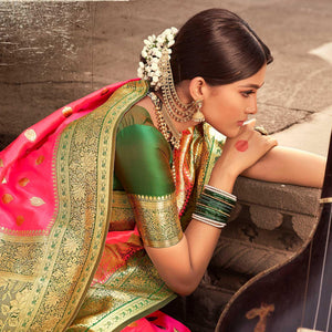 green-pink-festive-wear-woven-banarasi-silk-saree-with-zari-border-pallu-123045
