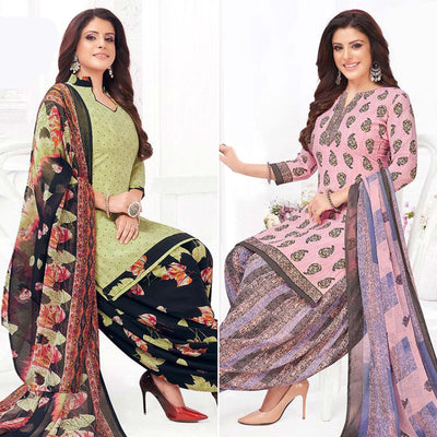 green-and-pink-patiala-crepe-dress-material-pack-of-2
