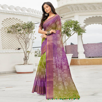 green-purple-casual-wear-printed-soft-linen-saree-123566