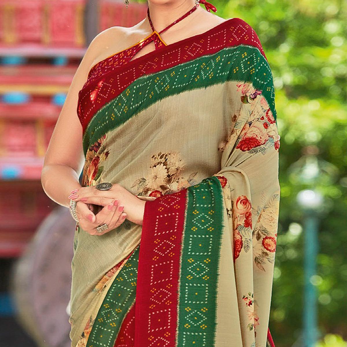 green-red-casual-wear-printed-tussar-silk-saree-122916